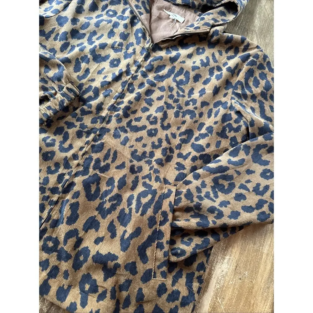 Entro Women's Size Small Zip Up Leopard Print Corduroy Jacket Hooded Long Sleeve